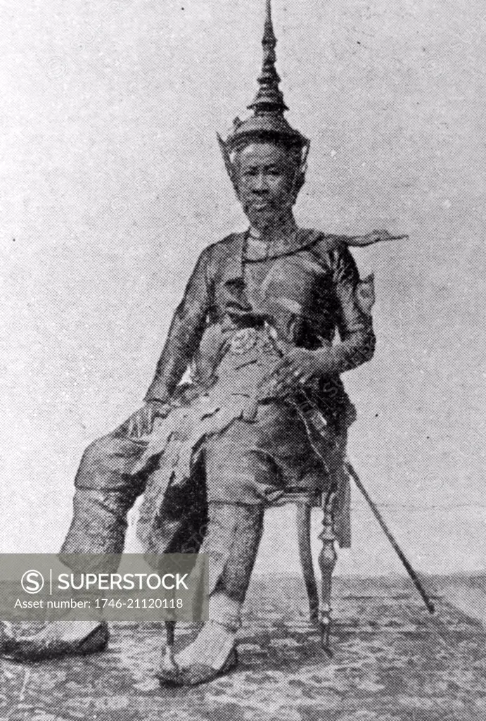 Photographic portrait of Sisowath, King of Cambodia (1840-1927) son of King Ang Duong and half brother of Prince Si Votha and King Norodom. Dated 1907