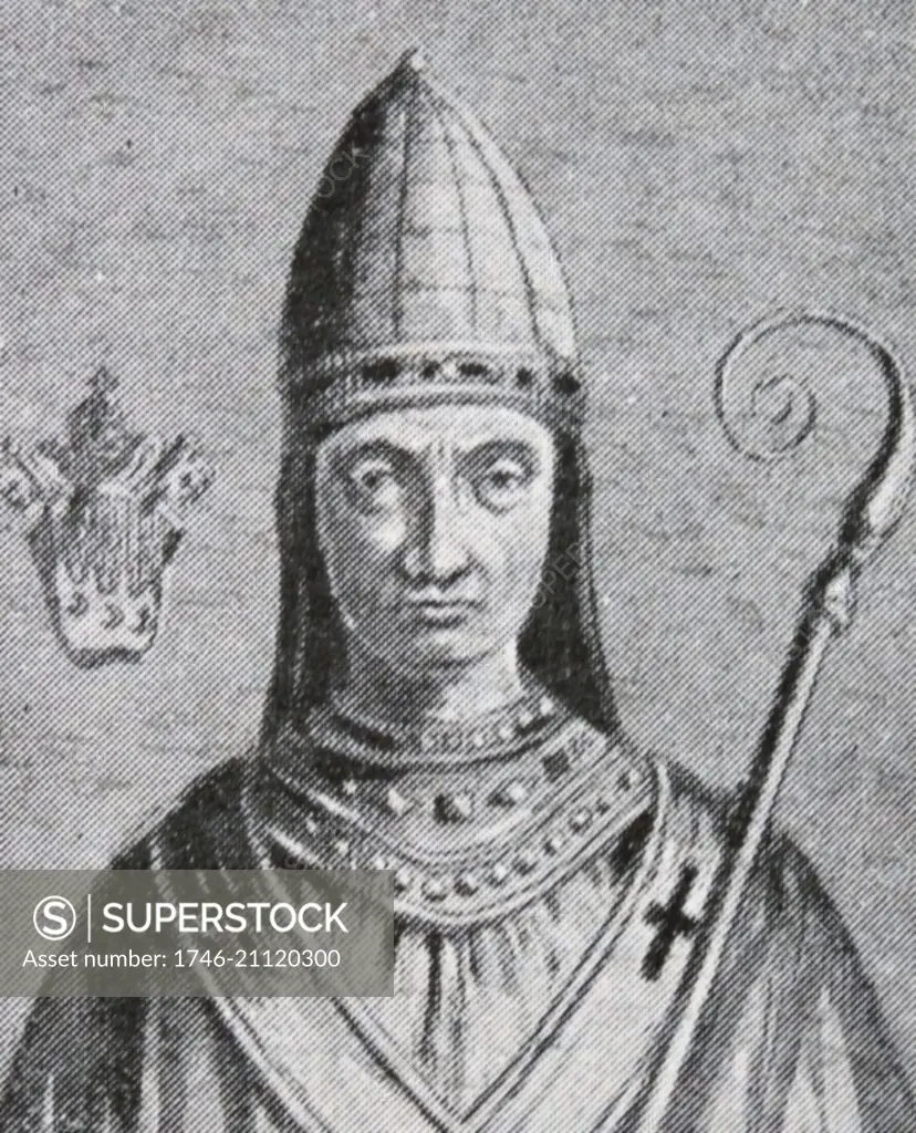 Portrait of Pope John X (860-928) a candidate of the Counts of Tusculum, he attempted to unify Italy under the leadership of Berengar of Friuli, and was instrumental in the defeat of the Saracens at the Battle of Garigliano