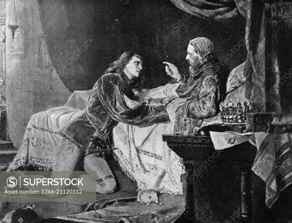 Engraving depicting King Henry IV on his death-bed