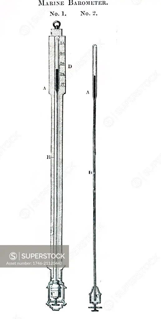 Marine barometer, p. 10. In: A treatise on the aneroid, a newly invented portable barometer .... by Edward J. Dent, 1790-1853. Published in 1849