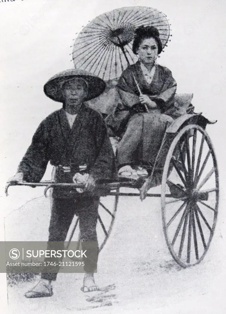 Traditional human drawn carriage in Tokyo; Japan 1900