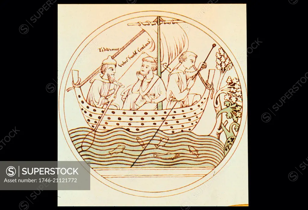 St. Brendan striking out into the Atlantic - about 6th Century A.D. St. Brendan checking depths with his sounding pole. Saint Brendan (c. 484 ñ c. 577) is one of the early Irish monastic saints