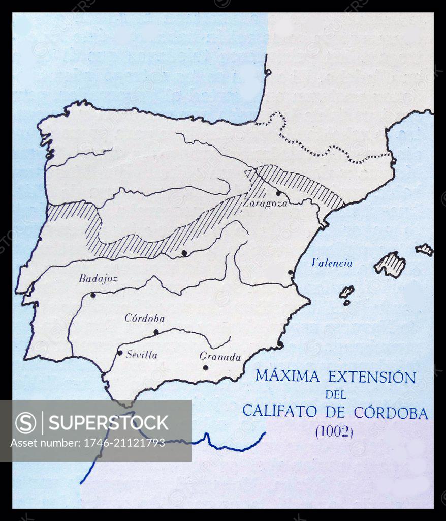 Spanish Map Showing The Islamic Caliphate Of Cordoba Which Ruled Two ...