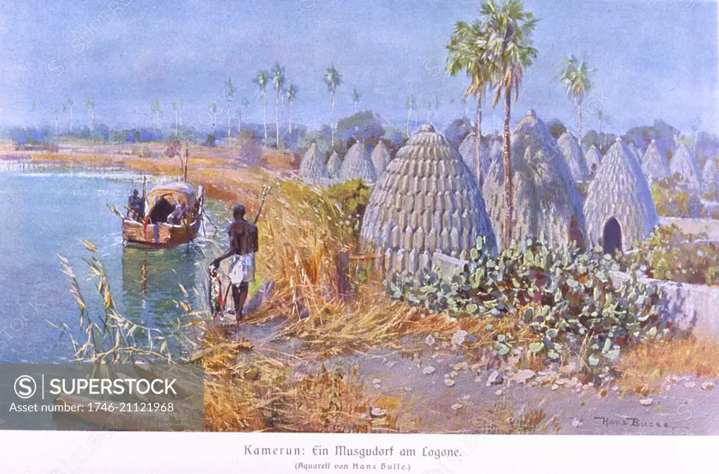 Cameroon German colony - a village on a lake. From 'Das Deutsche Kolonialreich' by Hans Meyer, 1909.