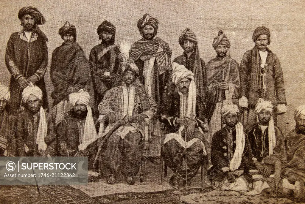 Mir Mahmud Khan II, ruler of the princely state of Kalat in what is now the Baluchistan province of Pakistan, and his Retinue. Dated 19th Century