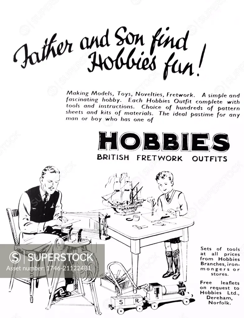 Advert for father and son hobby kits; English 1938