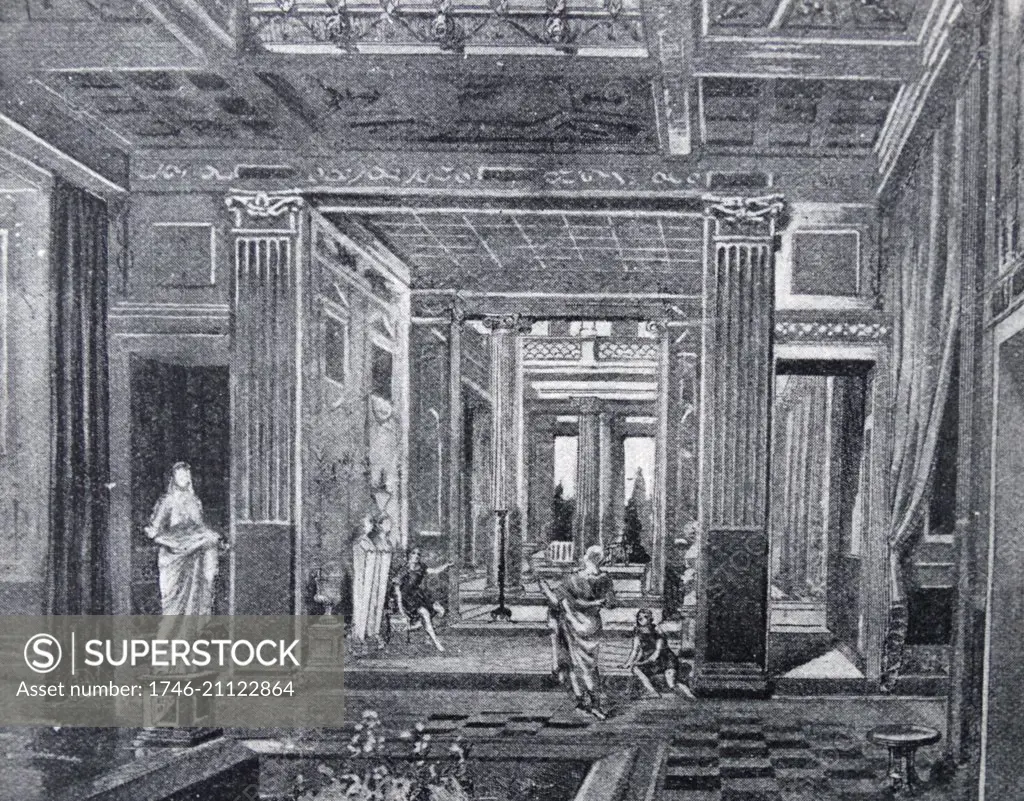 Painting of a characteristic interior of the house of a rich citizen of Ancient Rome