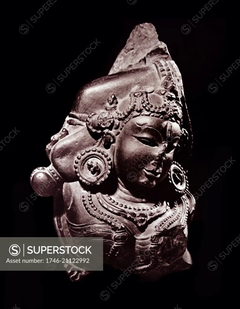 12th century, Apsara sculpture from Bengal. India. This represents a female spirit of the clouds and waters in Hindu mythology.