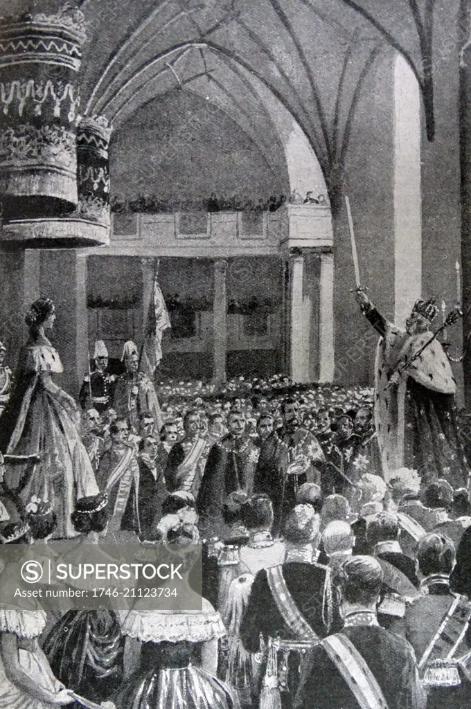 Painting depicting the coronation of King William of Prussia (1797-1888), of the House of Hohenzollern and Emperor of Germany. Dated 1861