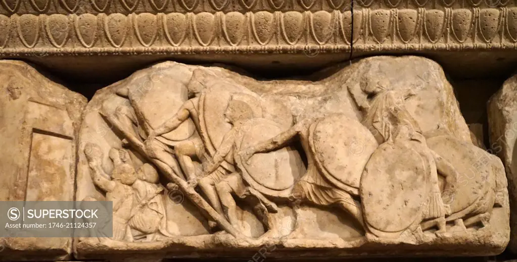 Detail from the Nereid Monument, a sculptured tomb from Xanthos in classical period Lycia. Dated 4th Century BC