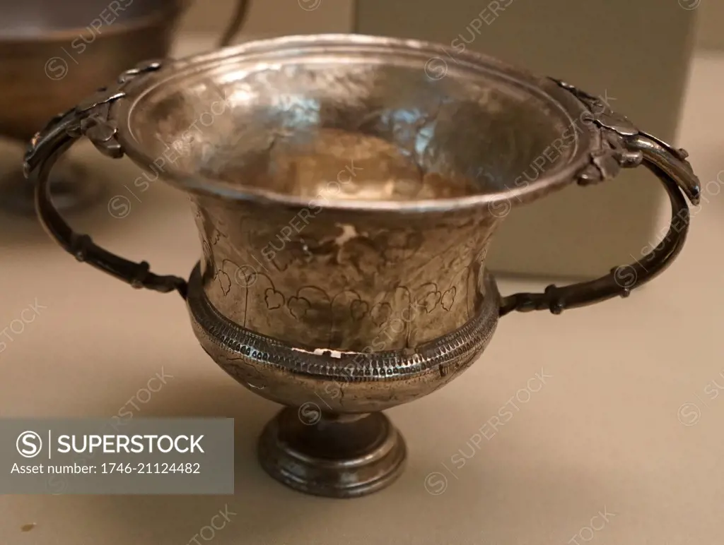 The Hockwold Treasure, a hoard of seven silver Roman cups and handles. From Hockwold cum Wilton, Norfolk. Dated 1st Century AD