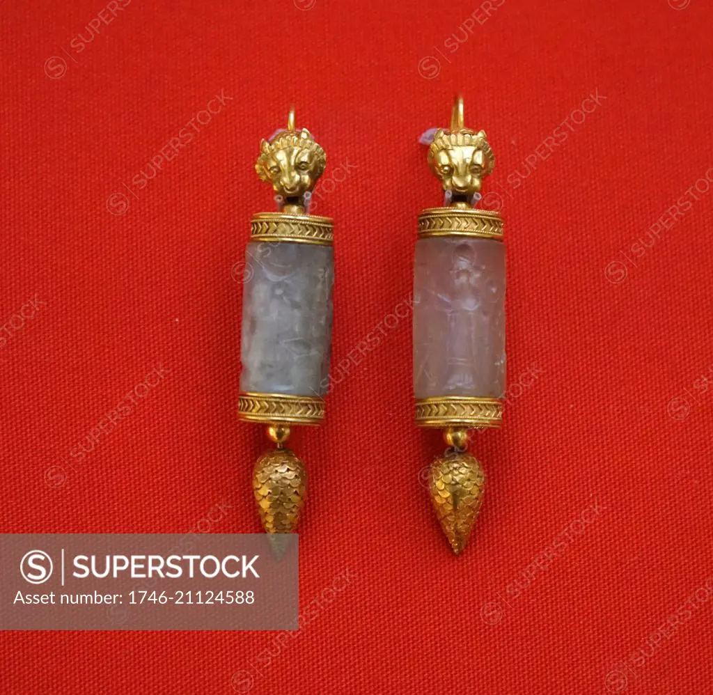 Lady Layard's Jewellery: Earrings, Mesopotamian. Belonged to Lady Enid Layard.