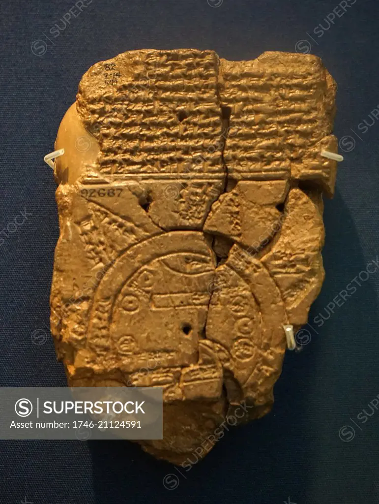 Clay tablet Babylonian map of the world. Dated 700 BC