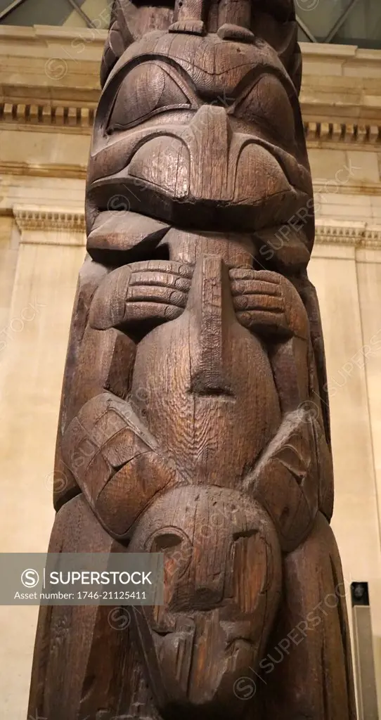 The Kayung totem pole, made by the Haida people. Dated 19th Century