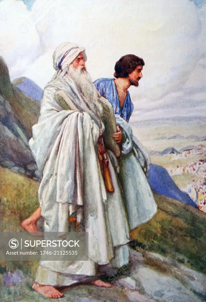 Colour sketch depicting Moses and Joshua descending from the Mount