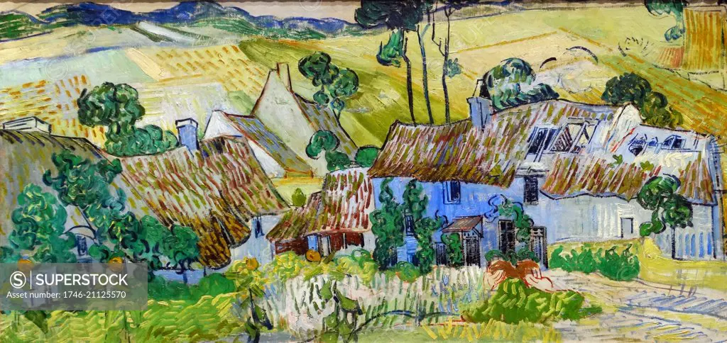 Painting titled 'Farms near Auvers' by Vincent van Gogh (1853-1890) a Dutch post-Impressionist painter. Dated 19th Century