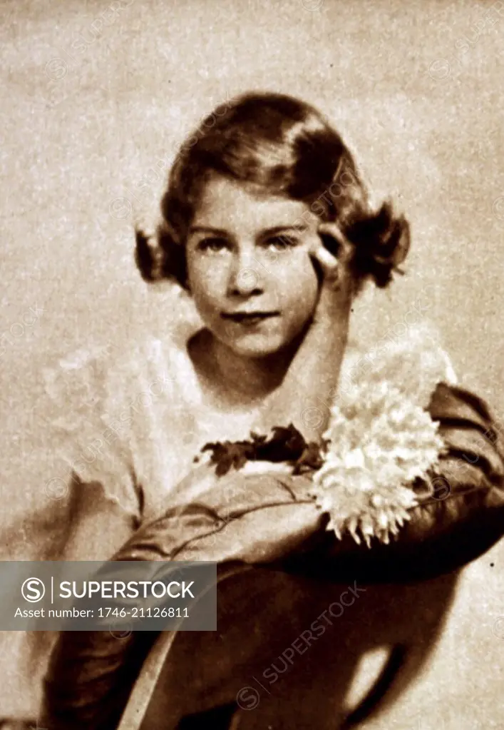 Photographic portrait of a young Princess Elizabeth (1926-) the older sister of Princess Margaret (1930-2002) and future Queen. Dated 20th Century