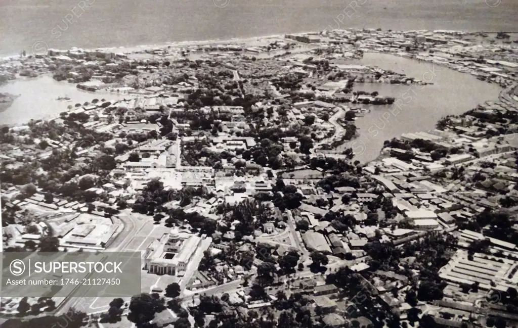 Aerial photograph of British Ceylon, a British Crown colony, in Colombo, Sri Lanka. Dated 20th Century