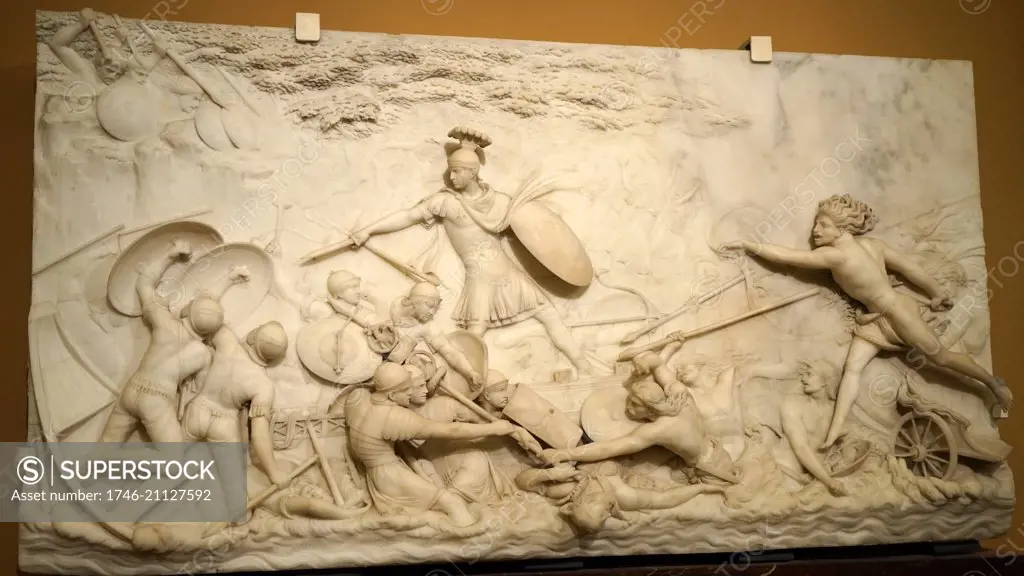 Marble relief depicting Julius Caesar invading Britain by John Deare (1759-1798) a British neo-classical sculptor. Dated 18th Century