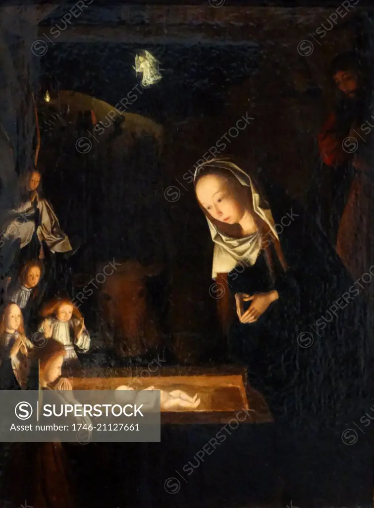 Painting titled 'The Nativity at Night' by Geertgen tot Sint Jans (1465-1495) an Early Netherlandish painter. Dated 15th Century