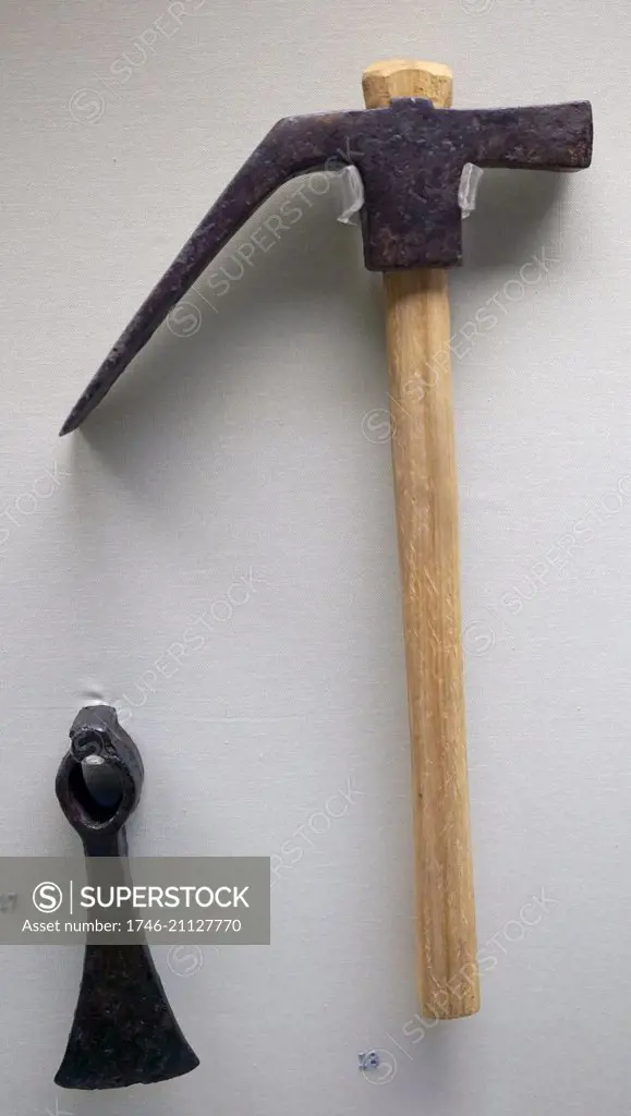 Dolabra (military axe) with a reconstructed wooden handle. Dated 1st Century AD 