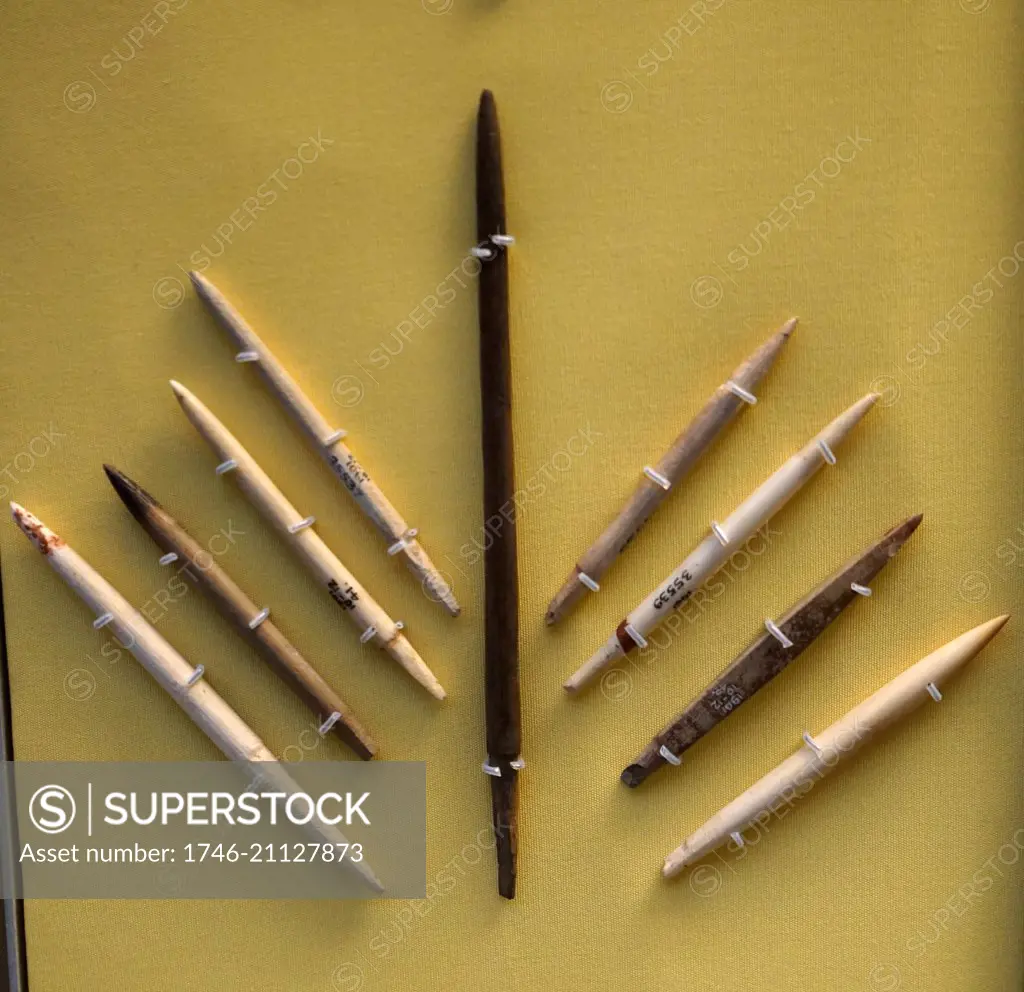 Collection of ivory and ebony arrowheads used by the King of Abydos. Dated 30th Century BC