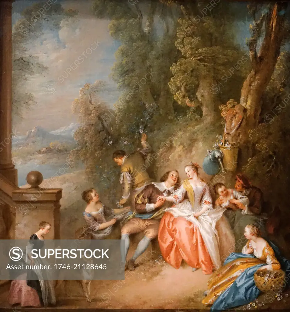 Painting titled 'Fête champêtre' by Jean-Baptiste Pater (1695-1736) a French Rococo painter. Dated 18th Century