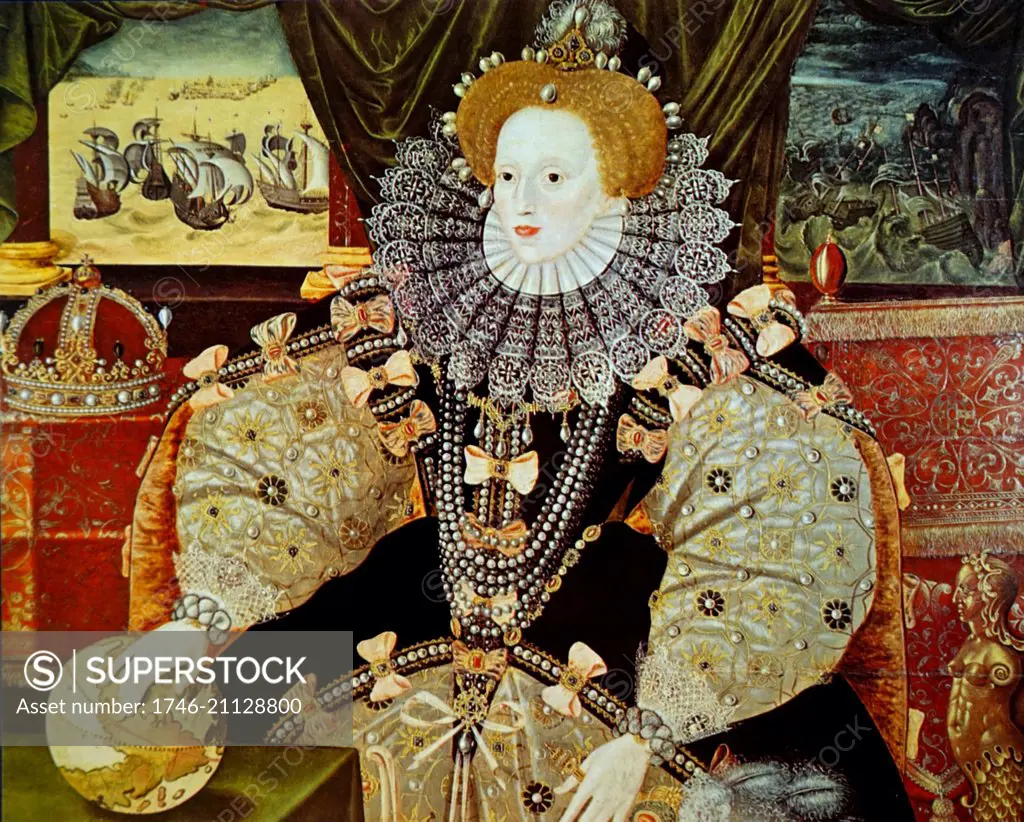 Armada Portrait by George Gower (1540-1596) an English portrait painter and Serjeant Painter to Queen Elizabeth I. Dated 16th Century 