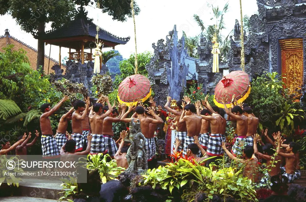 Balinese dancers performing the Kejak Dance, Bali, 1998.