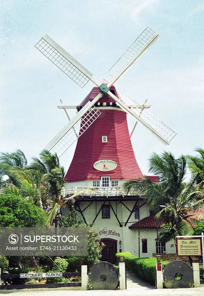 Restaurant in the shape of a Dutch Windmill, on Aruba, Lesser Antilles, Dutch Antilles, Caribbean. 2001.