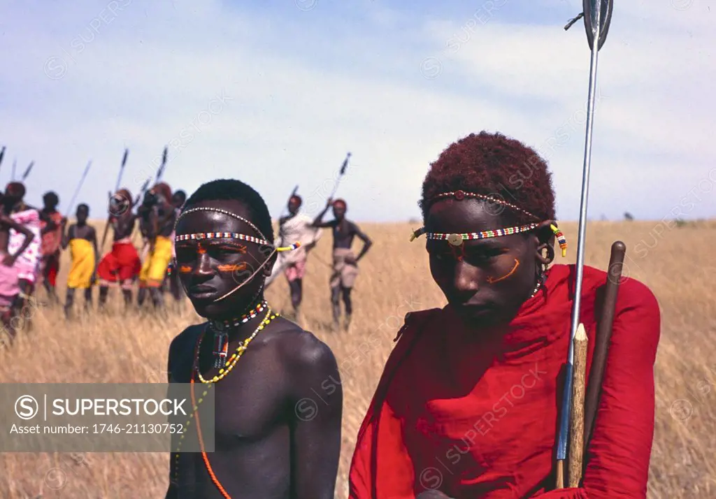 Young warriors (the Moran) of the Samburu tribe, Kenya, Africa. 1981.