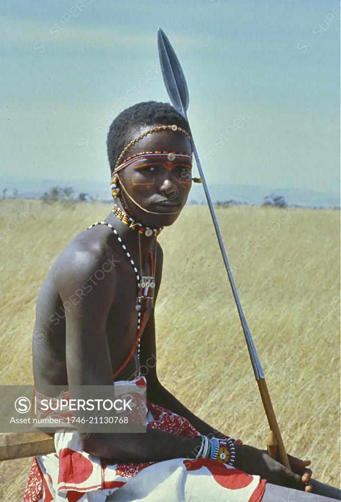 Young warrior ( Moran) of the Samburu tribe, Kenya, Africa. 1981.