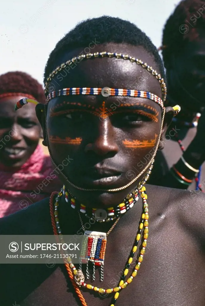 Young warriors (the Moran) of the Samburu tribe, Kenya, Africa. 1981.