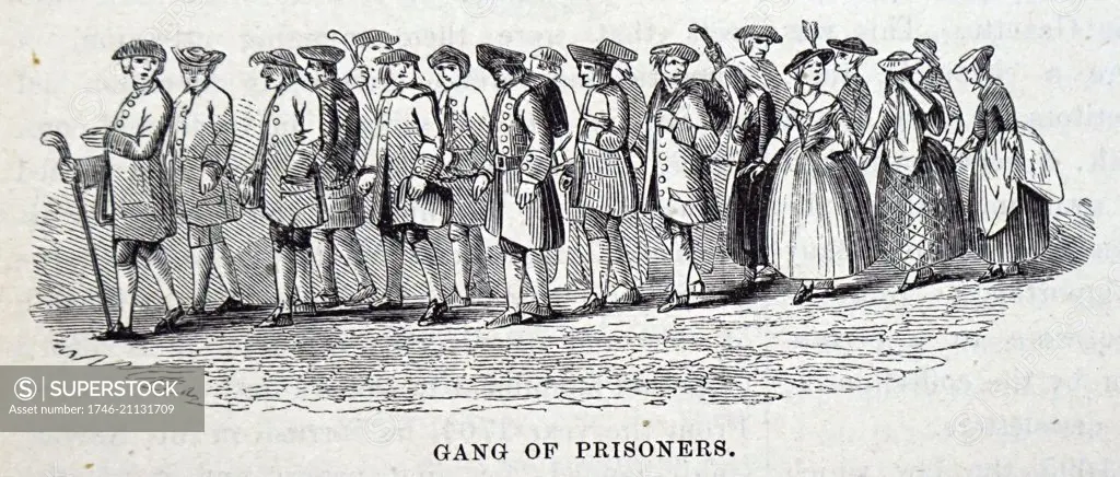 Engraving depicting a gang of prisoners in London. Dated 18th Century