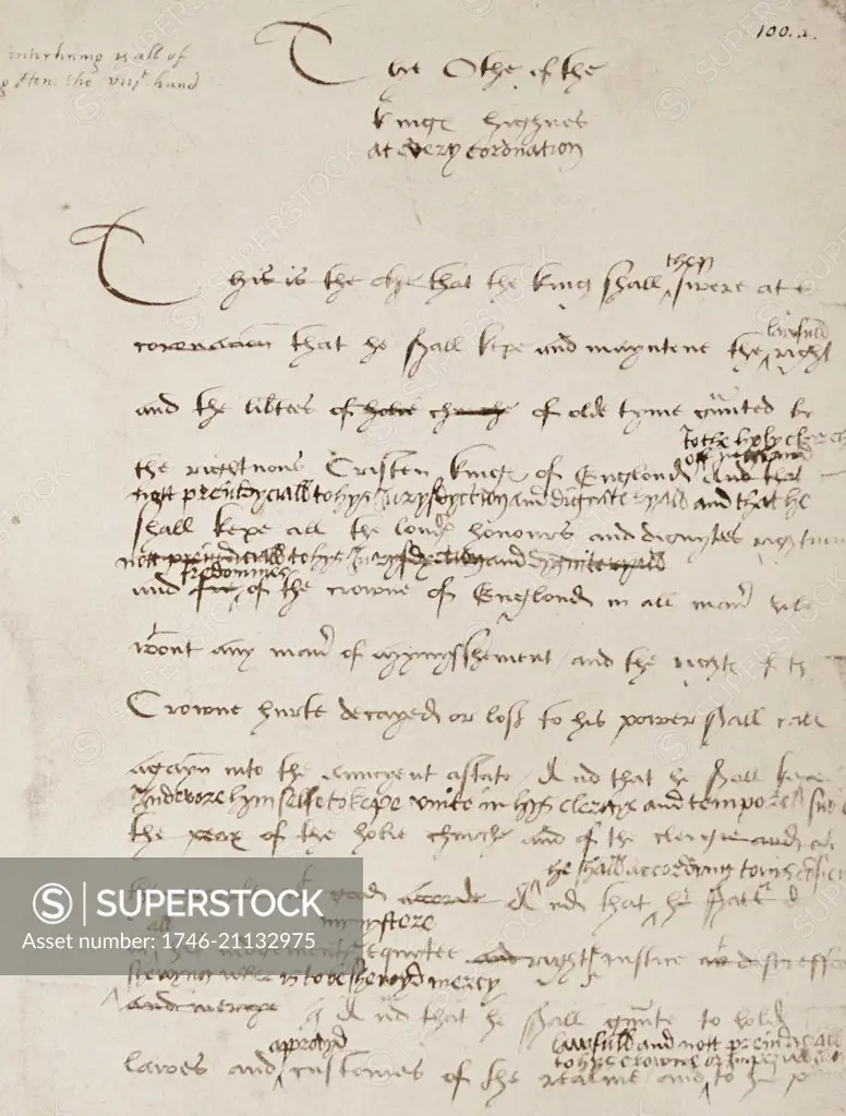 The coronation oath of England's King Henry VIII. Henry VIII (28 June 1491 ñ 28 January 1547) was King of England from 21 April 1509 until his death