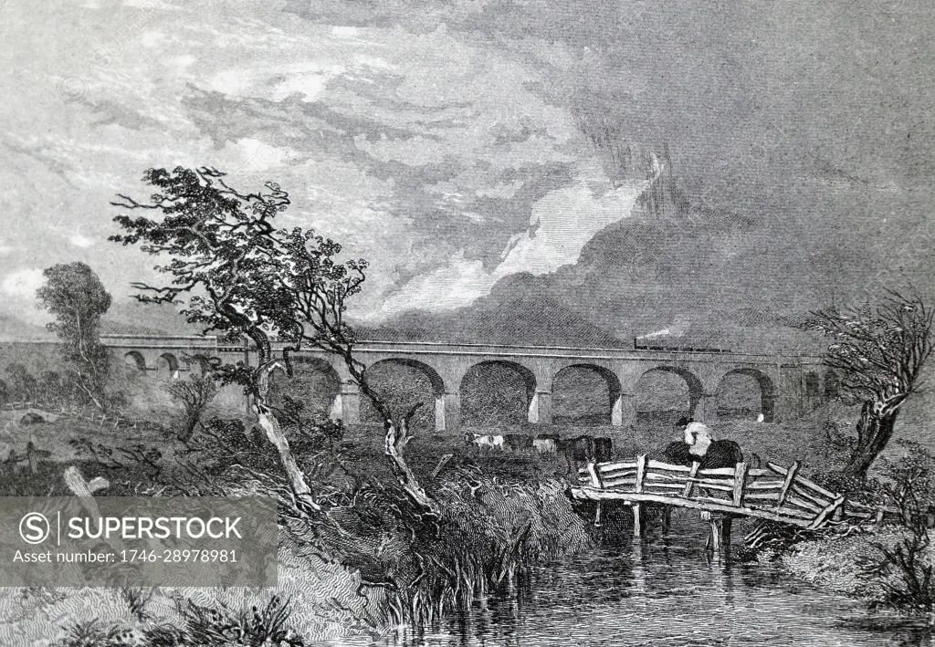 Train crossing the Wolverton Viaduct near Stony Stratford, Buckinghamshire, England 1839