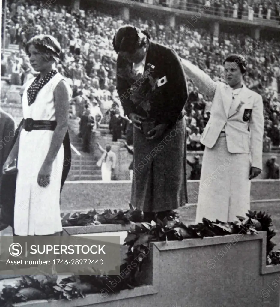 Photographic print of Hideko Maehata (1914-1995) a Japanese breaststroke swimmer and gold medal winner during the 1936 Berlin Olympic Games. Dated 20th Century