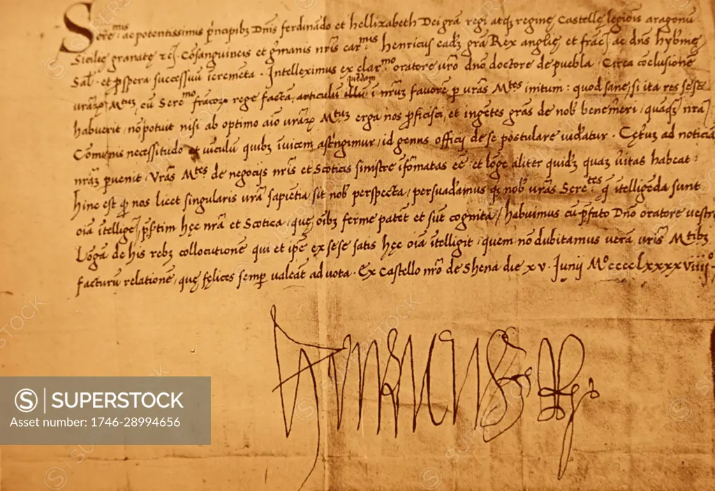 Letter sent to King Ferdinand II of Aragon (1452-1516) and Isabella I of Castile (1451-1504) written by King Henry VII of England (1457-1509). Dated 15th Century