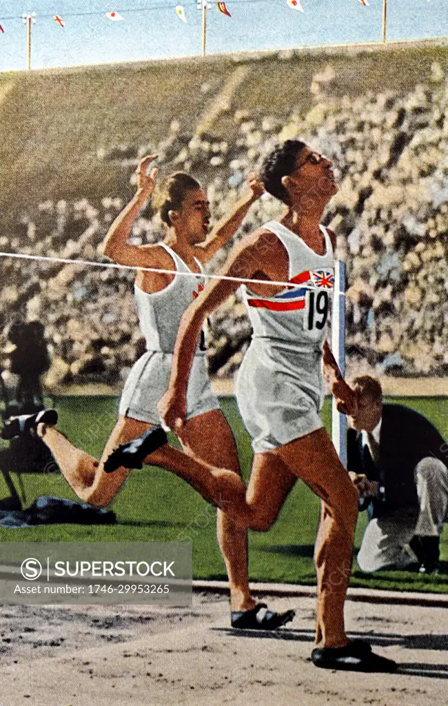 Photograph of Tommy Hampson (1907-1965) winning the 800 meter race at the 1932 Olympic games. Tommy broke the world record and became the first man to run 800 metres in less than 1 minute 50 seconds. 