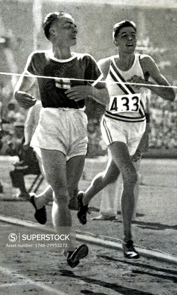 Photograph of Lauri Lehtinen (1908-1973) running the 5000 meter race in the 1932 Olympic games. Lauri was a Finnish long distance runner. We won the 5000 meter race at the 1932 Olympics in Los Angeles. He was also the World Record holder at the time (14:17.0). 