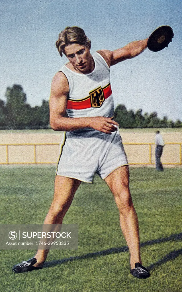 Photograph of Wolrad Eberle (1908 - 1949) completing in the Decathlon during the 1932 Olympic games. He finished third in the Decathlon for Germany.