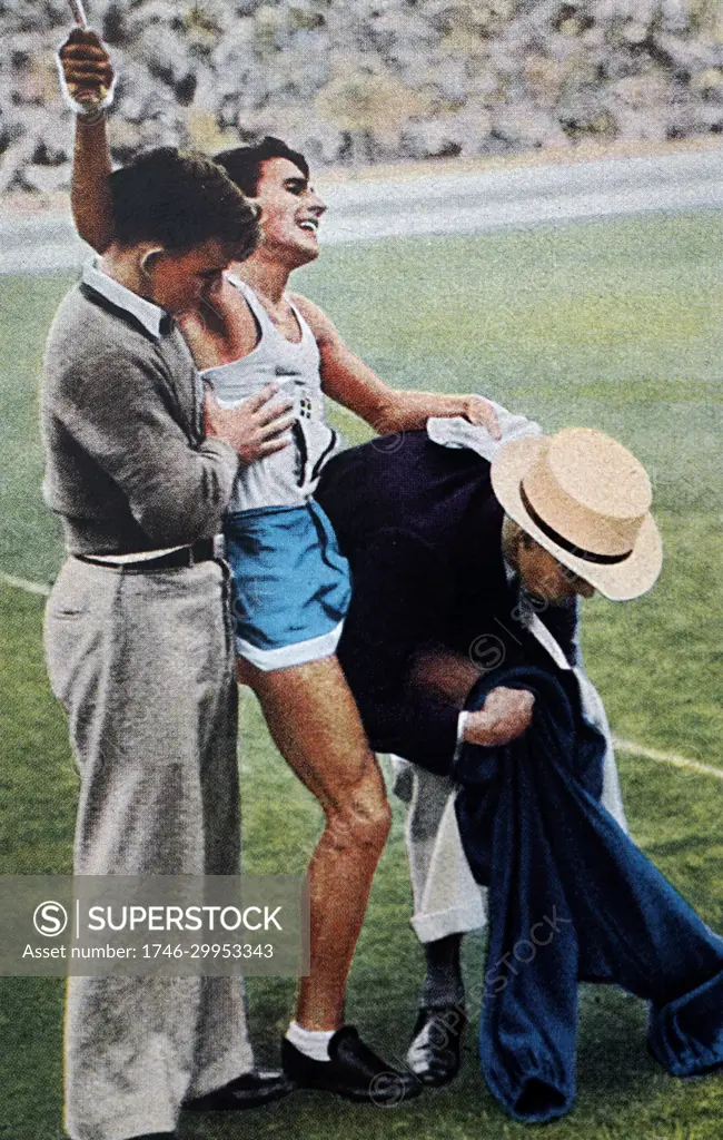 Photograph of Juan Carlos Zabala (1911 - 1983) from Argentina during the Marathon at the 1932 Olympic games. Juan won taking gold for Argentina. 