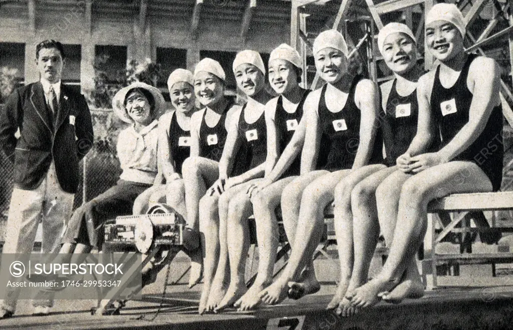 Photograph of the Japanese swimming team at the 1932 Olympic games. 