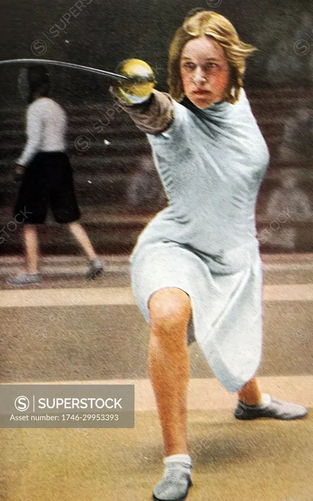 Photograph of Helene Mayer (1910 - 1953) at the 1932 Olympic games. Even though Mayer was part Jewish she completed in the 1936 Olympics for Nazi Germany. 