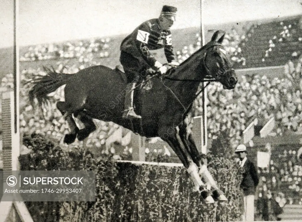 Photograph of Charles Ferdinand Pahud de Mortanges (1896 - 1971) at the 1932 Olympic games. Charles won gold in the Individual 3 day event for Holland. 