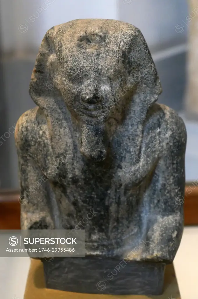 Diorite statuette of King Menkaure, an ancient Egyptian king (pharaoh) of the 4th dynasty during the Old Kingdom, who is well known under his Hellenized names Mykerinos. Menkaure became famous for his tomb, the Pyramid of Menkaure, at Giza