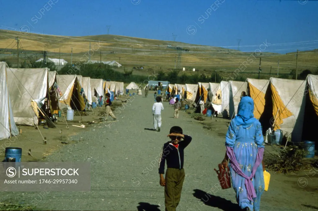 Iraqi refugees in Turkey during the Iran-Iraq War, 1988. This armed conflict between Iran and Iraq, began on 22 September 1980, when Iraq invaded Iran, and ended on 20 August 1988, when Iran accepted the UN-brokered ceasefire.