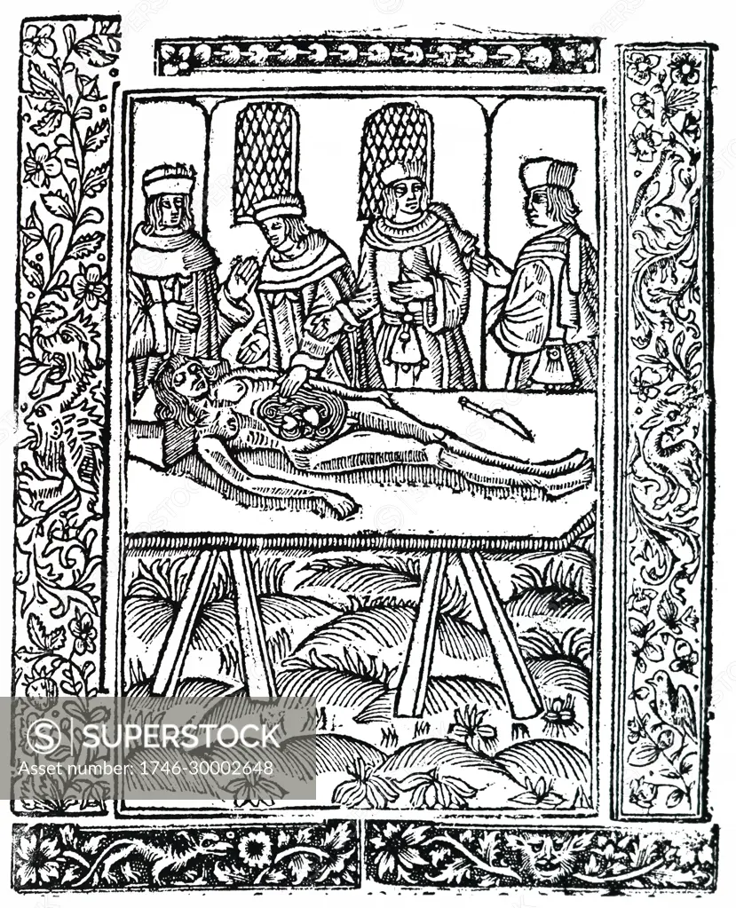 A dissection. From an early 16th century woodcut.