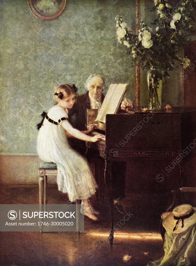 Painting titled The Music Lesson by Jules Alexis Meunier. Jules