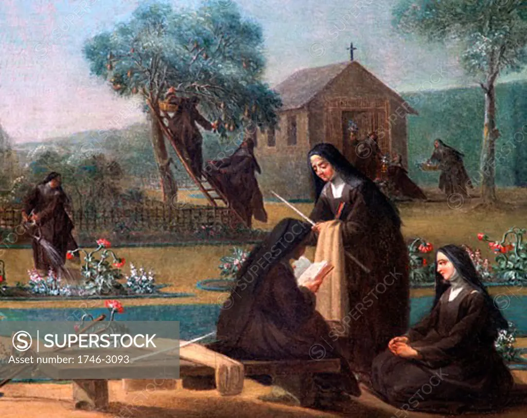 Nuns working in the garden (Detail) 19th Century Guillot